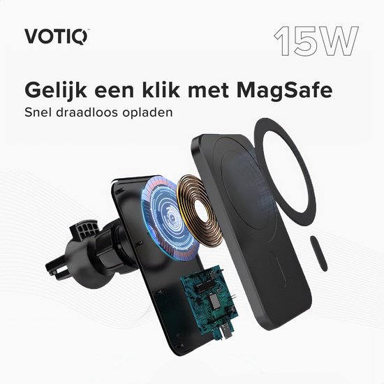 VOTIQ® MagSafe Support Voiture iPhone 13/12 Chargeur Sans Fil Série Mini/  Max / Pro