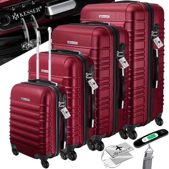 KESSER® 4x Valise, ensemble de valises de voyage, valise à roulettes, avec pèse-bagage + étiquette de bagage, serrure de valise à roulettes, 4 roues ABS, poignée télescopique à coque dure SML-XL