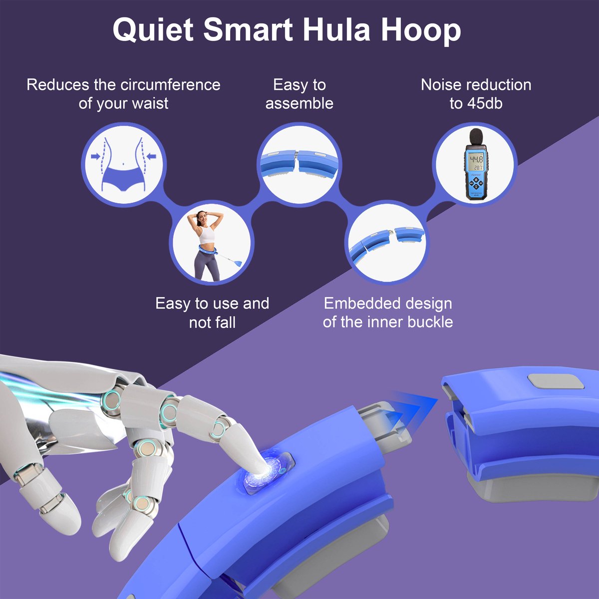 Tunturi Smart Adjustable Hoelahoep - Massage Hoela Hoep Met Gewicht Fitness Hula Hoop 15 Kg Taille Omtrek Verstelbaar Van 44 Tot 106 Cm Incl Display