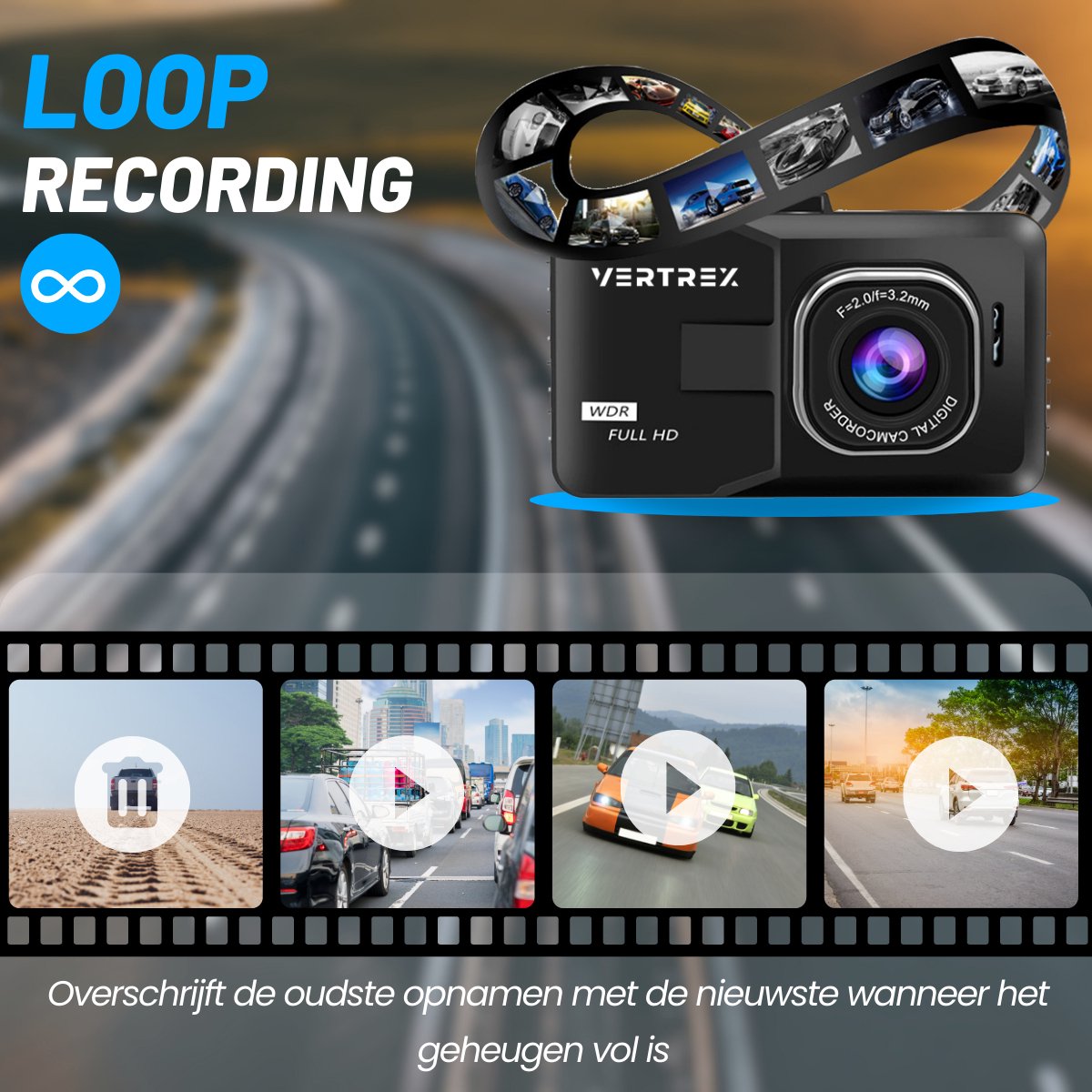 VERTREX Dashcam voor Auto 1080P Full HD - Voor en Achter - Dash cams - Nachtvisie - G-Sensor - 170° Wijdhoeklens - 3,0" LCD - Bewegingsdetectie - Loop Recording - Incl. 32GB MicroSD Kaart – foto 3