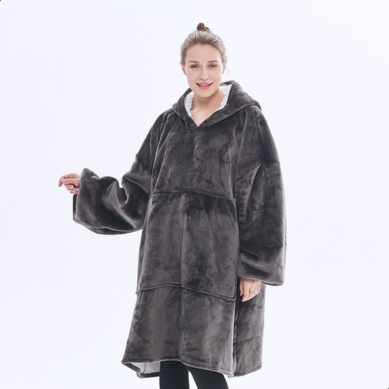 Grijze Coodie - Hoodie blanket - Hoodie deken met mouwen en print