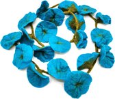 Vilten Bloemen Slinger - Turquoise kleur - Handgemaakt - ca.180cm - 100% wol