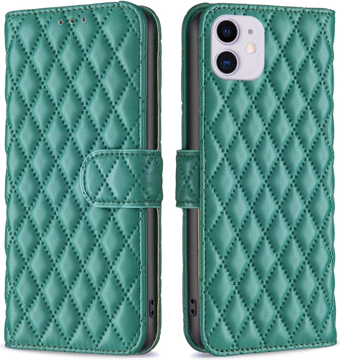 BINFEN Hoesje - Geschikt voor iPhone 11 Hoesje - BINFEN Rhombus Book Case - Groen