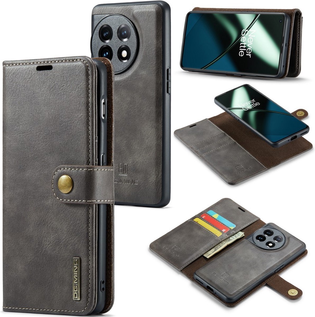 DG.MING Hoesje - Geschikt voor OnePlus 11 5G Hoesje - DG.MING 2-in-1 Book Case & Back Cover - Grijs