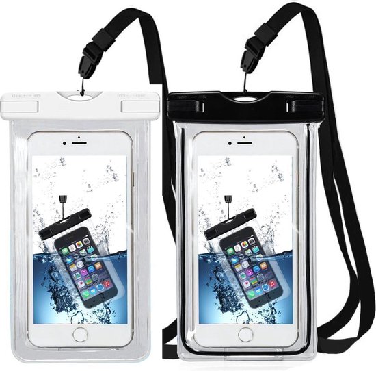 MMOBIEL 2 Stuks Waterdichte Telefoon Hoes - Waterproof Bag - Case - Pouch - Zak - Universeel - Geschikt voor alle Smartphones - tot 6 Inch - Volledig Transparant - Zwart & Wit