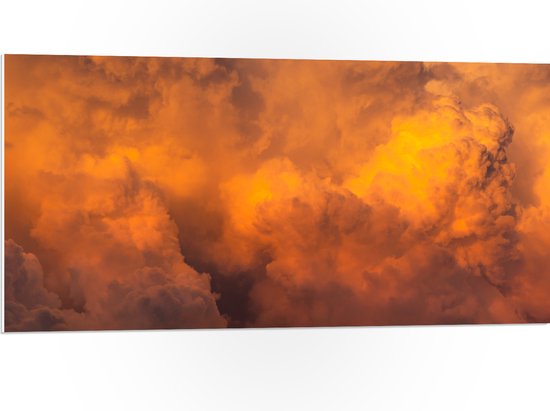 PVC Schuimplaat - Oranje Gloed van Zon over de Wolken - 100x50 cm Foto op PVC Schuimplaat (Met Ophangsysteem)