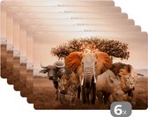 Placemat dieren - Wilde dieren - Natuur - Afrika - Olifant - Placemat kinderen - Placemats - Placemat antislip - Onderleggers tafel - Tafelbeschermer - 45x30 cm - Keuken - Onderleggers borden