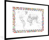 Fotolijst incl. Poster - Wereldkaart - Zwart - Wit - Vlag - 120x80 cm - Posterlijst