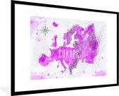 Fotolijst incl. Poster - Wereldkaart - Europa - Kleuren - 120x80 cm - Posterlijst