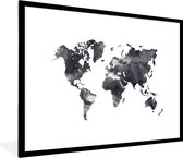 Fotolijst incl. Poster - Wereldkaart - Waterverf - Zwart - Wit - 80x60 cm - Posterlijst