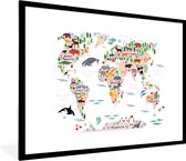 Wereldkaart - Enfants - Animaux - Affiche scolaire - Chambre d'enfants - 80x60 cm