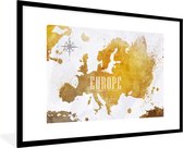 Fotolijst incl. Poster - Wereldkaarten - Europa - Goud - 90x60 cm - Posterlijst