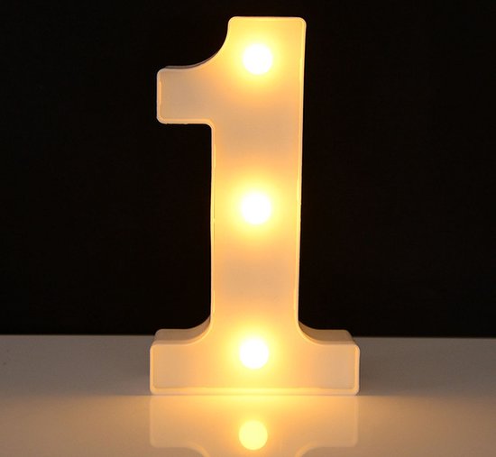 Lichtgevend Cijfer 1 - 22 cm - Wit - LED