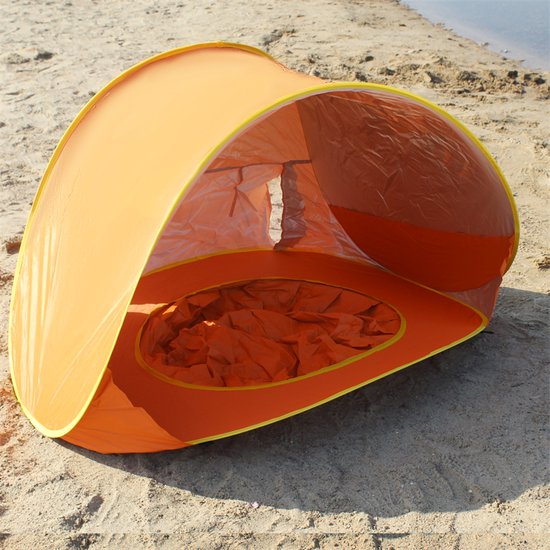 Baby Strandtent - Zonbescherming voor Baby - Afkoeling - Kleur: Oranje - Zon Bescherming Strand - Mini Zwembad met Zonbescherming - Baby Zwembad inclusief Zonnekap - Strandtentje voor Baby - UV Bescherming - Newborn - Compact & Gebruiksvriendelijk - Battoom