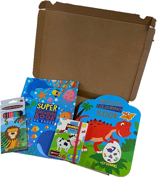 Kleurpakket Jongens - Kleurboek Dieren - Tekenblok - Kleurboek Peuter - Kleurboeken en Tekenboek voor Kinderen - Kleurboek Kinderen - Tekenen Kinderen - Kleurboekjongens - Kleurplaten - Inclusief 12 Kleurpotloden