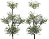 Decoris Branches de Noël/branches de pin - 2x - enneigées avec pomme de pin - 25 cm