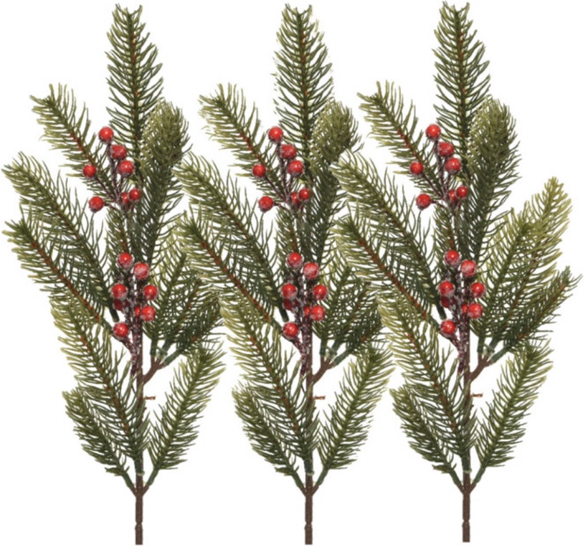 Kersttakken/dennentakken - 2x - groen met bessen - 36 cm - warenhuis
