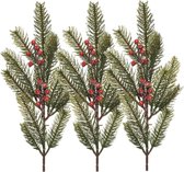 Decoris Kersttakken/dennentakken - 3x - groen met bessen - 52 cm