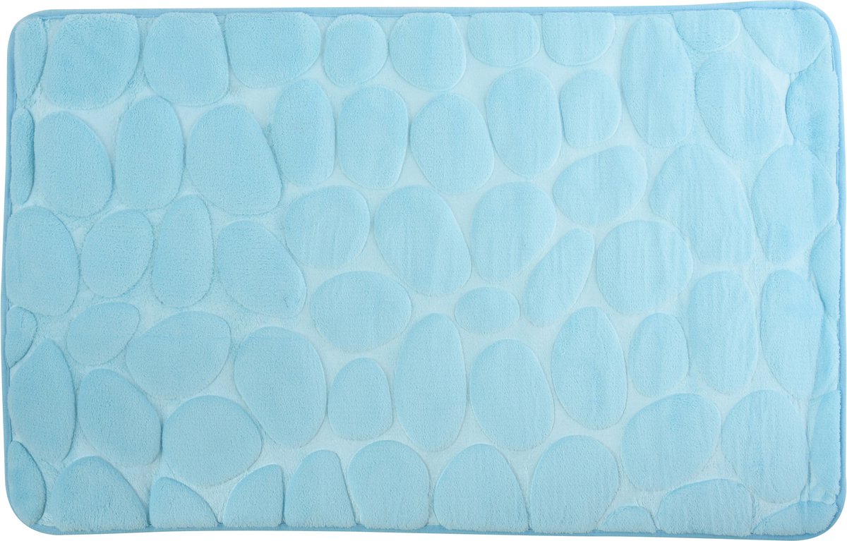 MSV Badkamerkleedje/badmat tapijt - kiezel motief - vloermat - lichtblauw - 50 x 80 cm - laagpolig