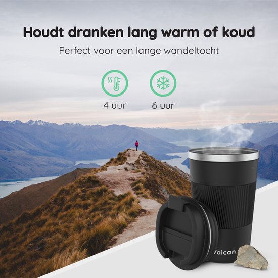 Zwarte Volcan mok op een bergtop, houdt dranken 4 uur warm en 6 uur koud.