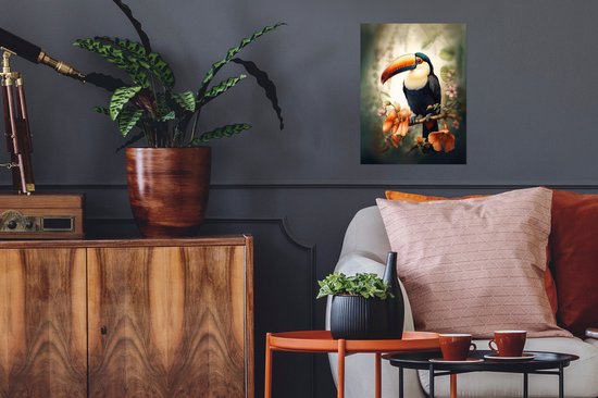 Poster Toucan - Vogel - Fleurs - Plantes - 30x40 cm