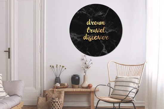 Foto: Wallcircle muurstickers behangcirkel tekst travel goud marmer luxe 120 cm muurcirkel zelfklevend ronde behangsticker xxl