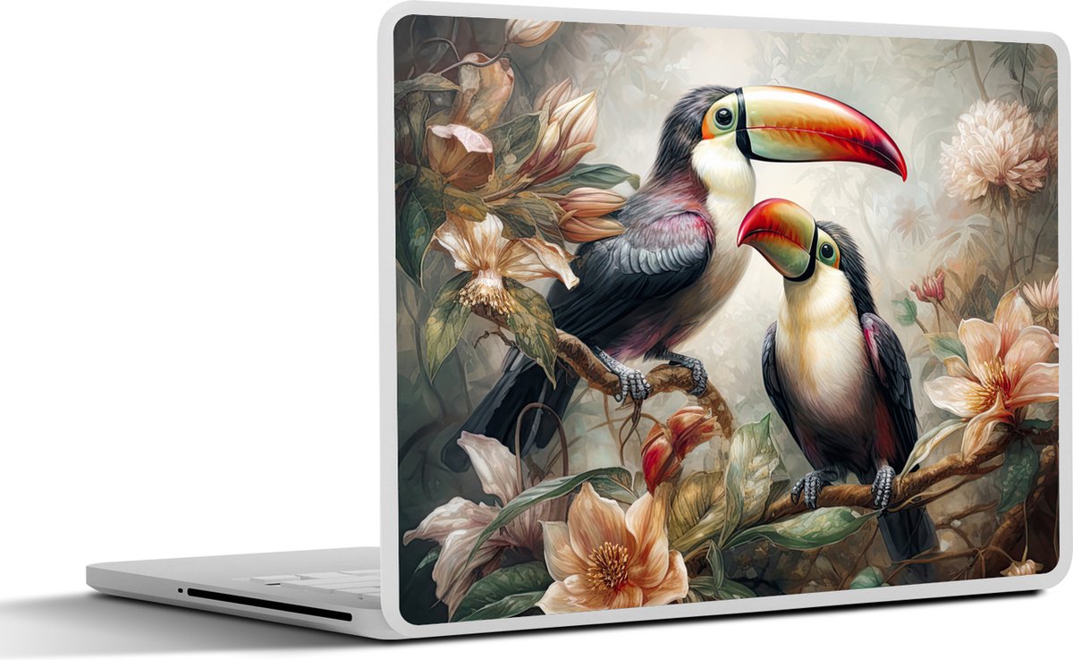 Laptop sticker - 13.3 inch - Toekan - Vogels - Bloemen - Jungle - 31x22,5cm - Laptopstickers - Laptop skin - Cover