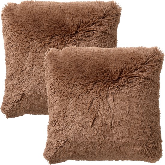 Set van 2 Sierkussens - Dutch Decor FLUFFY - 45x45 cm - Tobacco Brown - bruin – unikleur – inclusief binnenkussens - lekker zacht