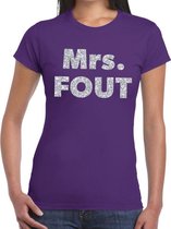 Mrs. Fout zilver glitter tekst t-shirt paars dames M