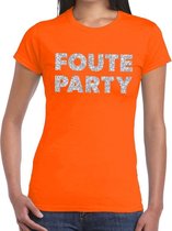 Foute Party zilveren glitter tekst t-shirt oranje dames XS