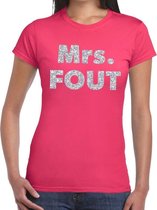 Mrs. Fout zilver glitter tekst t-shirt roze dames XS