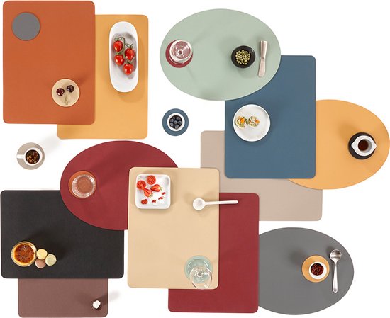 ZICZAC - Set de table TOGO - Lot de 6 - Double face - Simili cuir - 33x45 cm, bleu