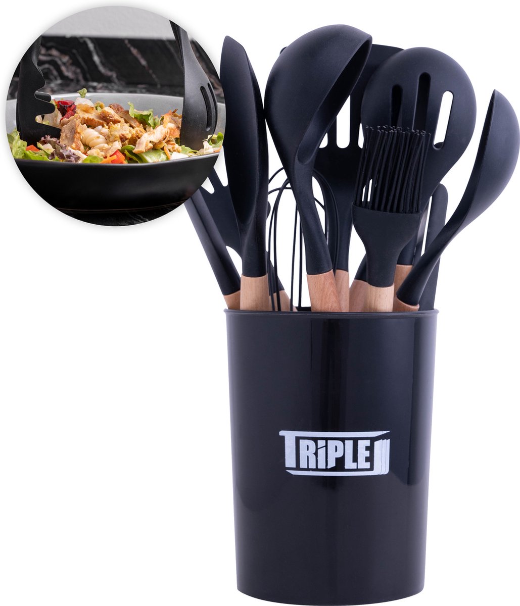 Triple J® Keukengerei houder - Kookgerei - Hittebestendig - BPA-vrij - 11-delig - Zwart