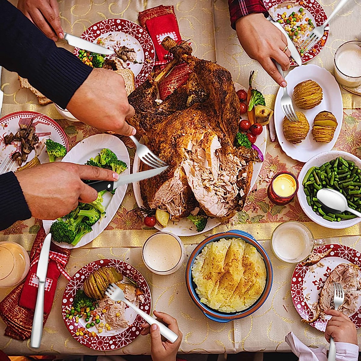 Ménagère pour 12 personnes, 72 pièces, en acier inoxydable, avec couteau à  steak, couteau, fourchette, cuillère, élégant pour restaurant/fête, passe  au lave-vaisselle : : Cuisine et Maison