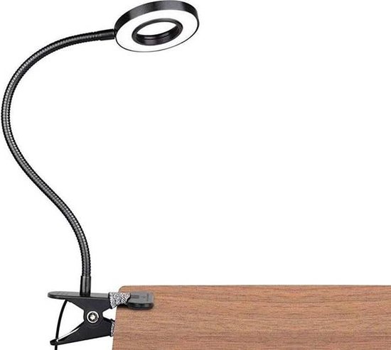 FEDEC Lampe de bureau avec pince - LED Dimmable - USB - Zwart