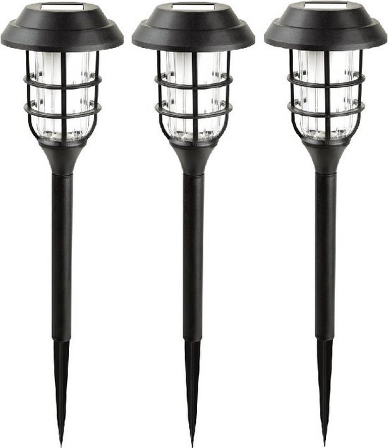 Benson Solar tuinlamp - 6x - zwart - LED flame effect - oplaadbaar - D12 x H43 cm