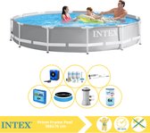 Intex Prism Frame Zwembad - Opzetzwembad - 366x76 cm - Inclusief Solarzeil Pro, Onderhoudspakket, Zwembadpomp, Filter, Stofzuiger, Zwembadtegels en Warmtepomp HS