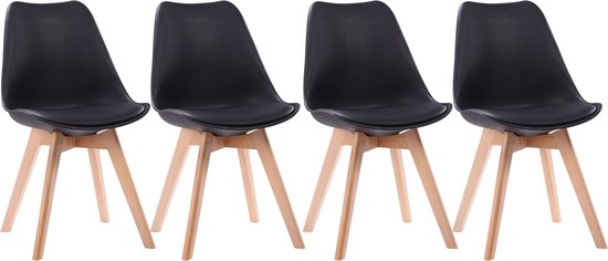 Set van 4 zwarte NORA Scandinavische stoelen met kussen