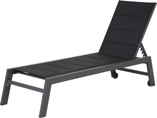 BARBADOS ligstoel in zwart textilene - antraciet grijs aluminium