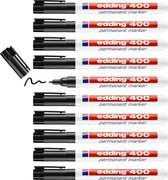 edding 400 permanent marker - zwart - 10 stiften - fijne ronde punt 1 mm - watervast sneldrogend - wrijfvast - voor karton kunststof hout metaal glas