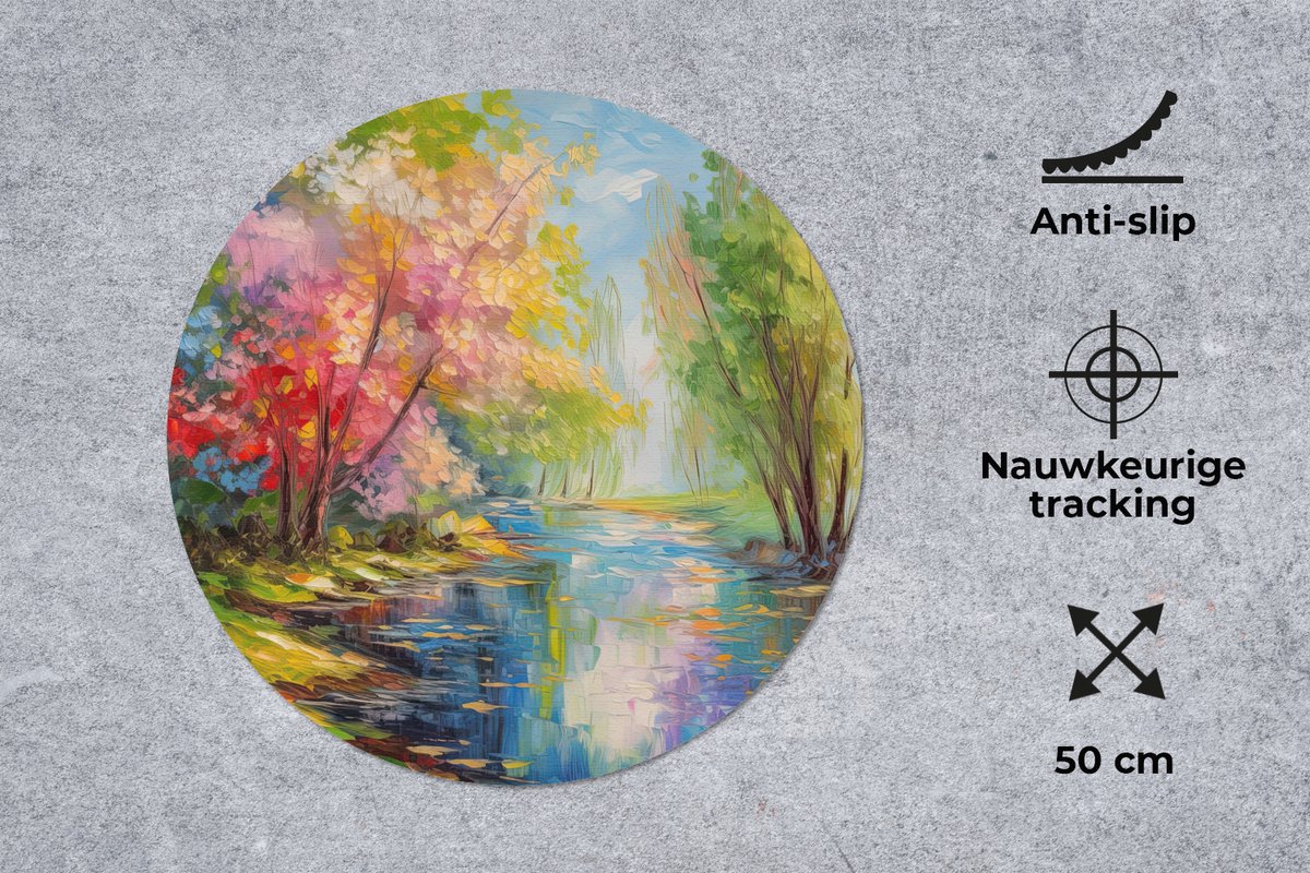 Muismat rond 50x50 cm - Mousepad Olieverf - Landschap - Natuur - Kleurrijk - Ronde muismatten