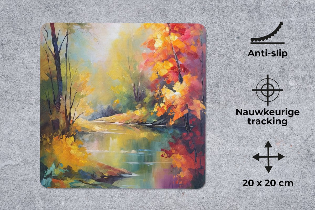 Muismat 20x20 cm - Mousepad Landschap - Olieverf - Rivier - Kleurrijk - Muismatten