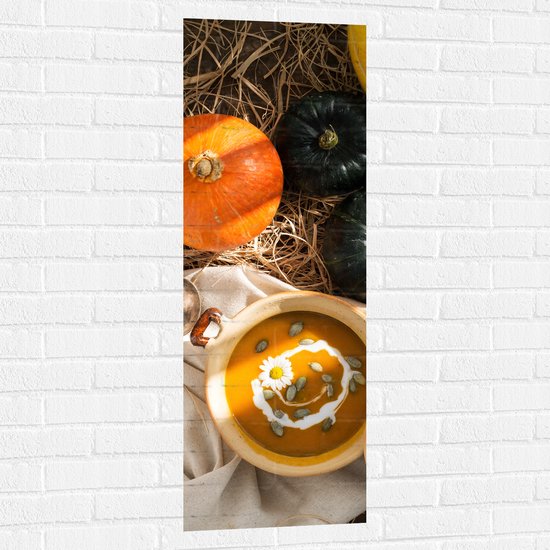Muursticker - Oranje Soep met Groenten - 40x120 cm Foto op Muursticker