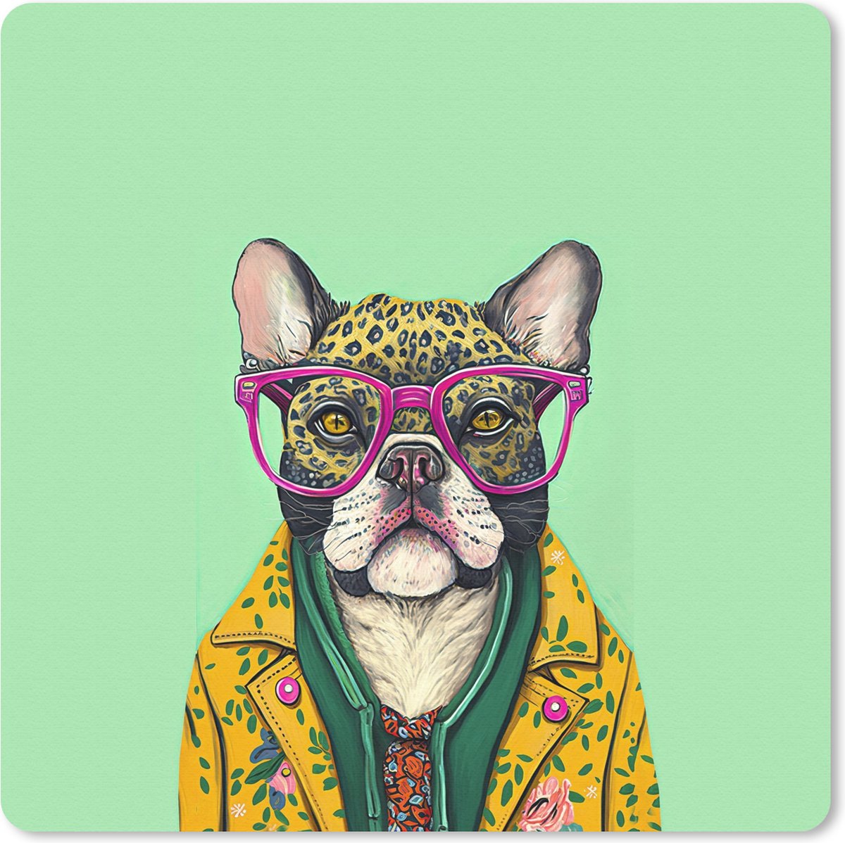 Muismat 30x30 cm - Mousepad Hond - Hippie - Dieren - Bril - Muismatten
