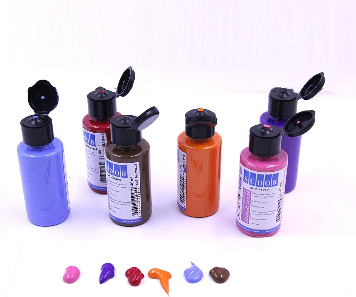 Acrylverfset voor kinderen en volwassenen | Universele verf voor hout, steen, canvas, polyester, papier, gips, stof, leer, metaal | Acrylverfset (6 x 40 ml medium tinten) — afbeelding 6