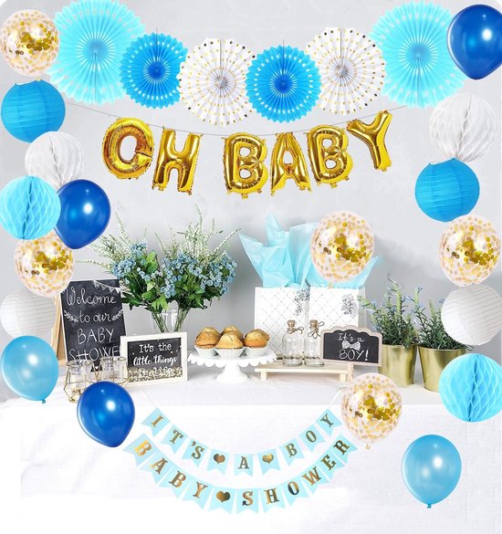 essay Acquiesce gisteren Babyshower versiering - jongen - blauw met goud - feestpakket - 27 items |  bol.com