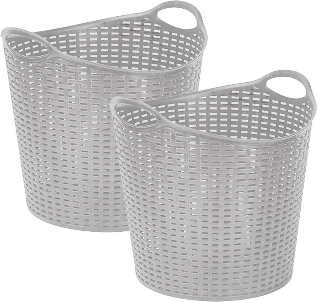 Goedkoopste Plasticforte Gevlochten wasmand/opbergmand - 2x - flexibel - zilver - 27 liter - rond - kunststof - 40 x 37 cm