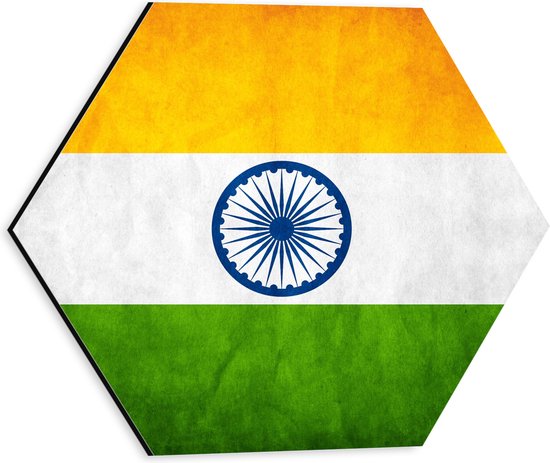 Dibond Hexagon - Índiaanse Vlag - 30x26.1 cm Foto op Hexagon (Met Ophangsysteem)