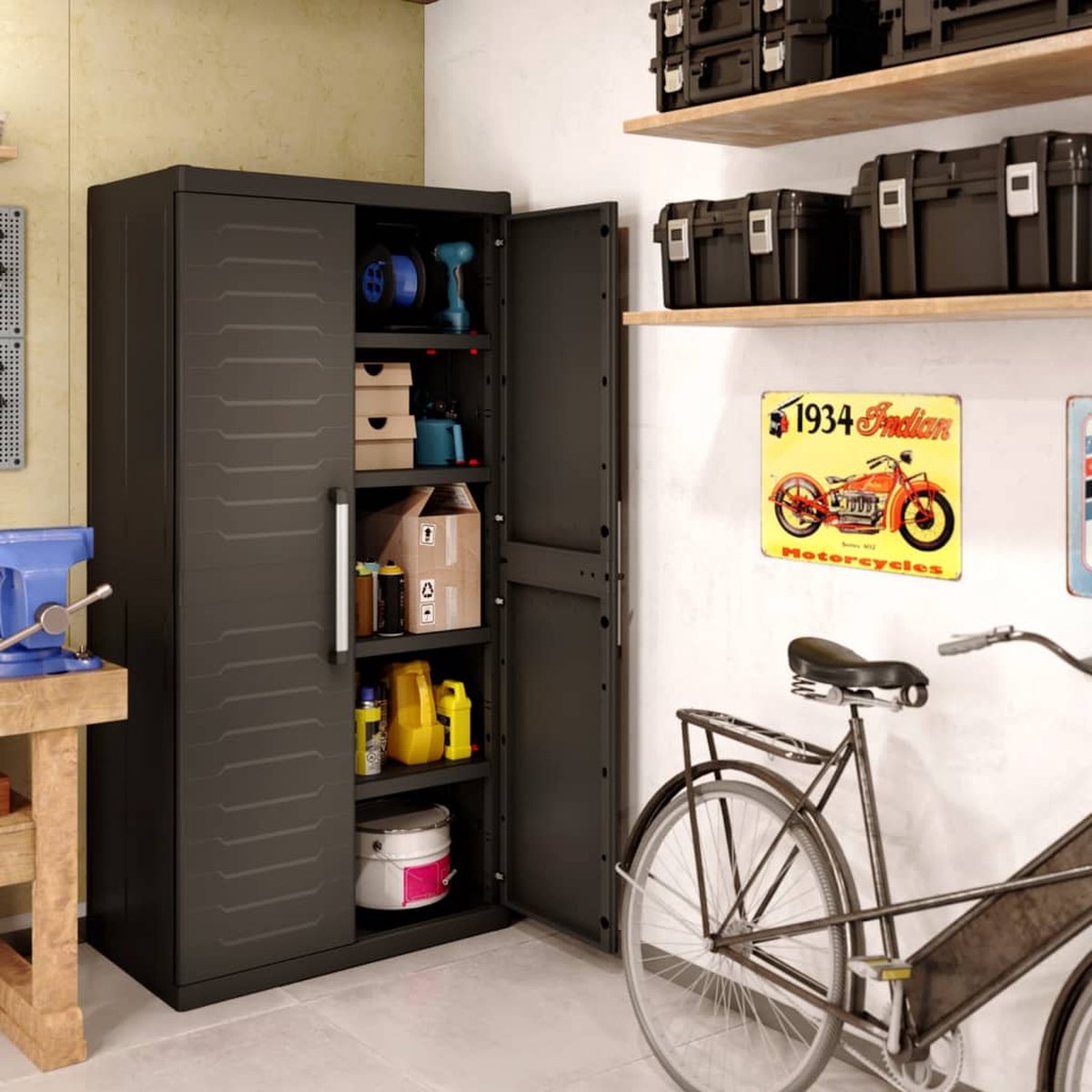 Keter Detroit XL Hoge Kast 4 planken 89x54x182cm Zwart bol