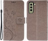 Coverup Bloemen & Vlinders Book Case - Geschikt voor Samsung Galaxy S21 FE Hoesje - Grijs